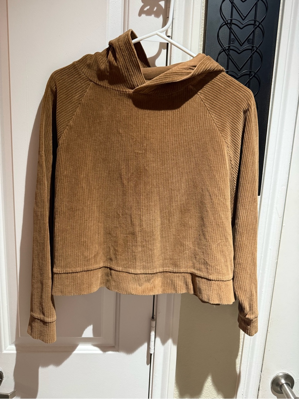 Sezane Brown Corduroy Cropped Hoodie Sweater